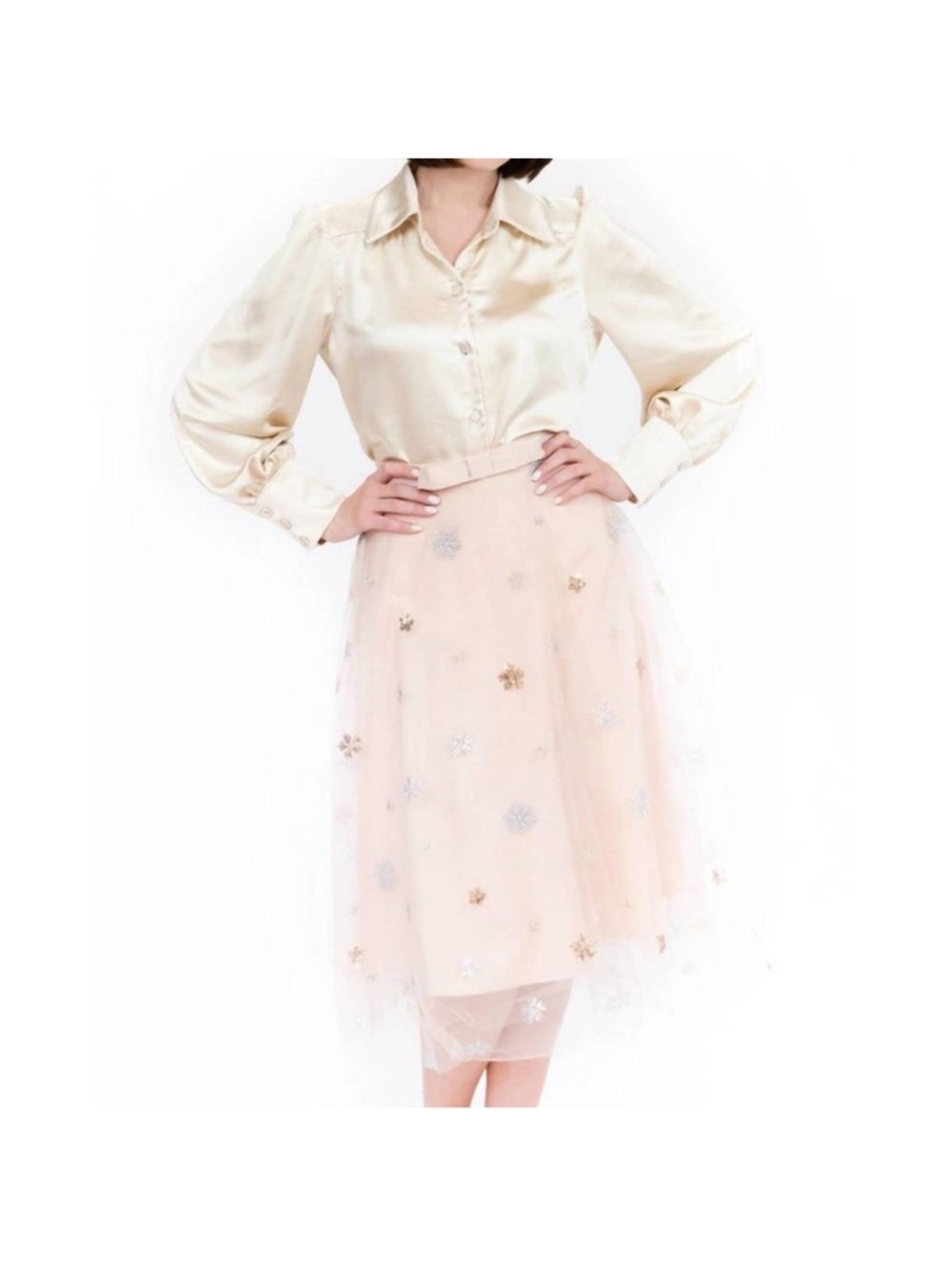 EVA FRANCO metallic tulle skirt in snowflake size 8 pink